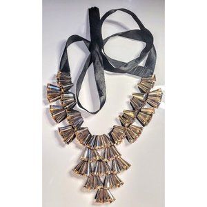 Vintage Style Crystal Art Deco Statement Necklace Ribbon Choker Formal Dressy
